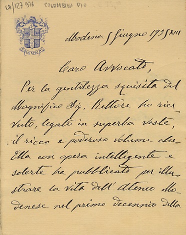 Lettera manoscritta autografa firmata, su 3 facciate, datata Modena 5 …