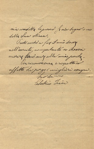 Lettera manoscritta autografa firmata, su due facciate, datata Pisa, 21 …