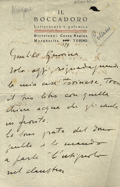 Lettera manoscritta autografa, firmata, su due facciate, su foglio intestato …