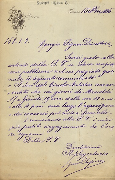 Lettera manoscritta autografa, firmata, su una facciata, su carta intestata …