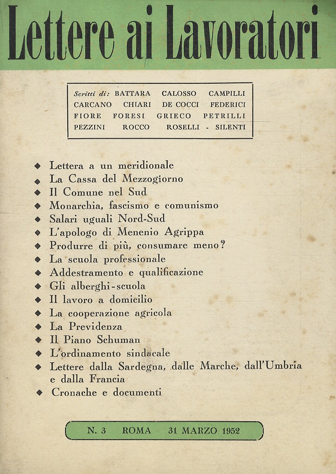 LETTERE ai lavoratori. Dirette da Giuseppe Rapelli. Anno I. N. …