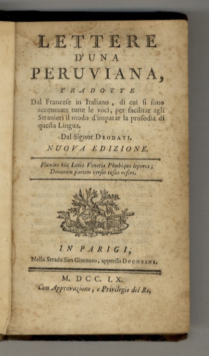Lettere d'una peruviana, tradotte dal francese in italiano, di cui …