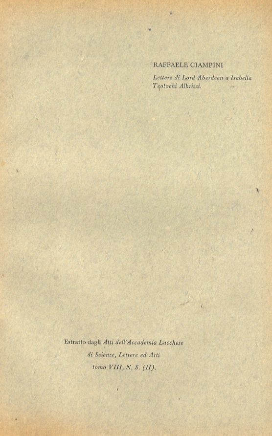 Lettere di Lord Aberdeen a Isabella Teotochi Albrizzi.