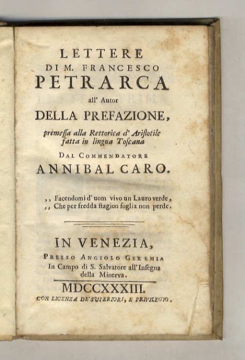 Lettere di m. Francesco Petrarca all'autor della prefazione, premessa alla …