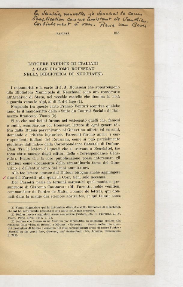 Lettere inedite di Italiani a Gian Giacomo Rousseau nella biblioteca …