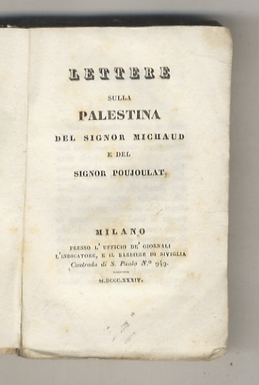 Lettere sulla Palestina del Signor Michaud e del Signor Poujoulat.