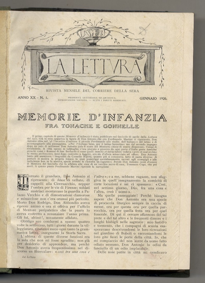 LETTURA (LA). Rivista mensile del Corriere della Sera. Anno XX. …