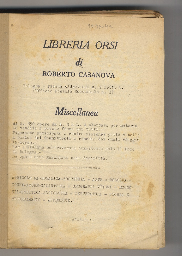 Lotto di 20 cataloghi di vendita di libri usati e …