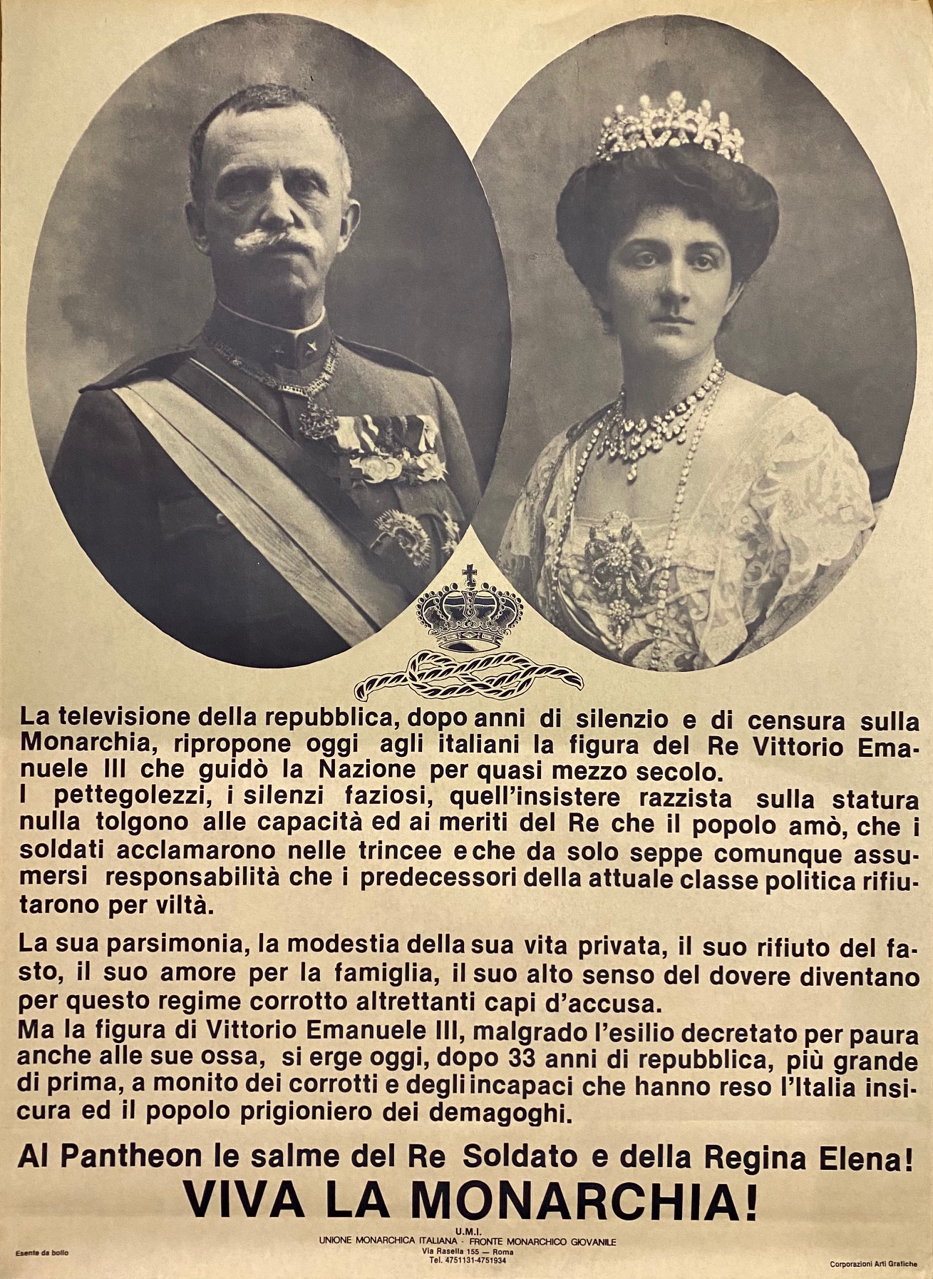 Manifesto murale recante in alto i ritratti in ovale di …