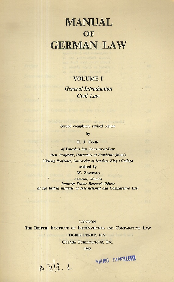 Manual of German Law. (General Introduction. Civil Law. Commercial Law, …
