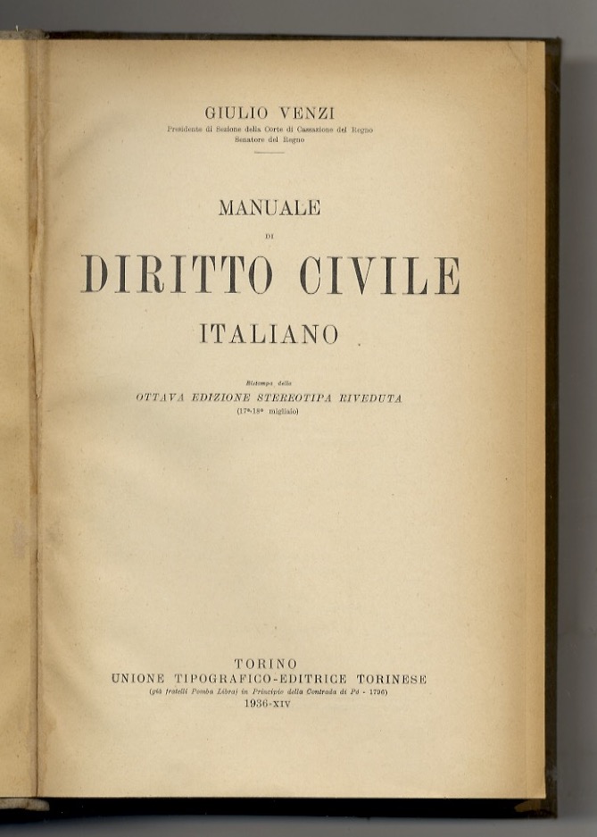 Manuale di diritto civile italiano. Ottava edizione stereotipa riveduta.