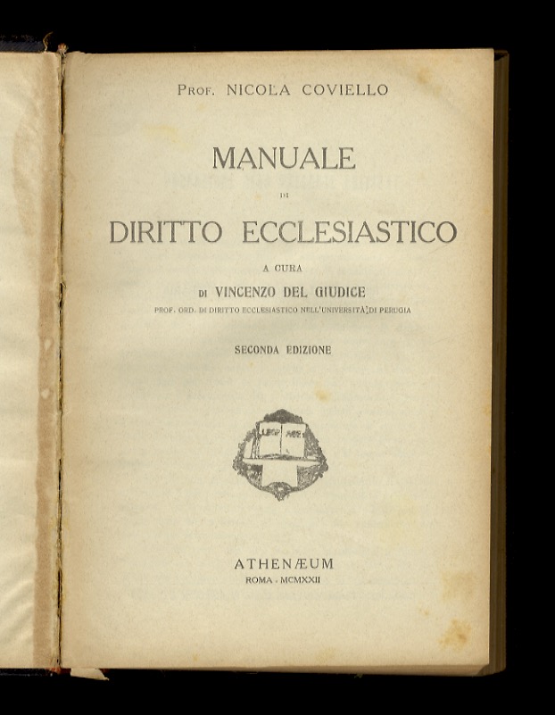 Manuale di diritto ecclesiastico, a cura di Vincenzo Del Giudice. …