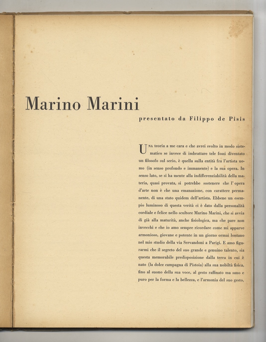Marino Marini presentato da Filippo de Pisis.