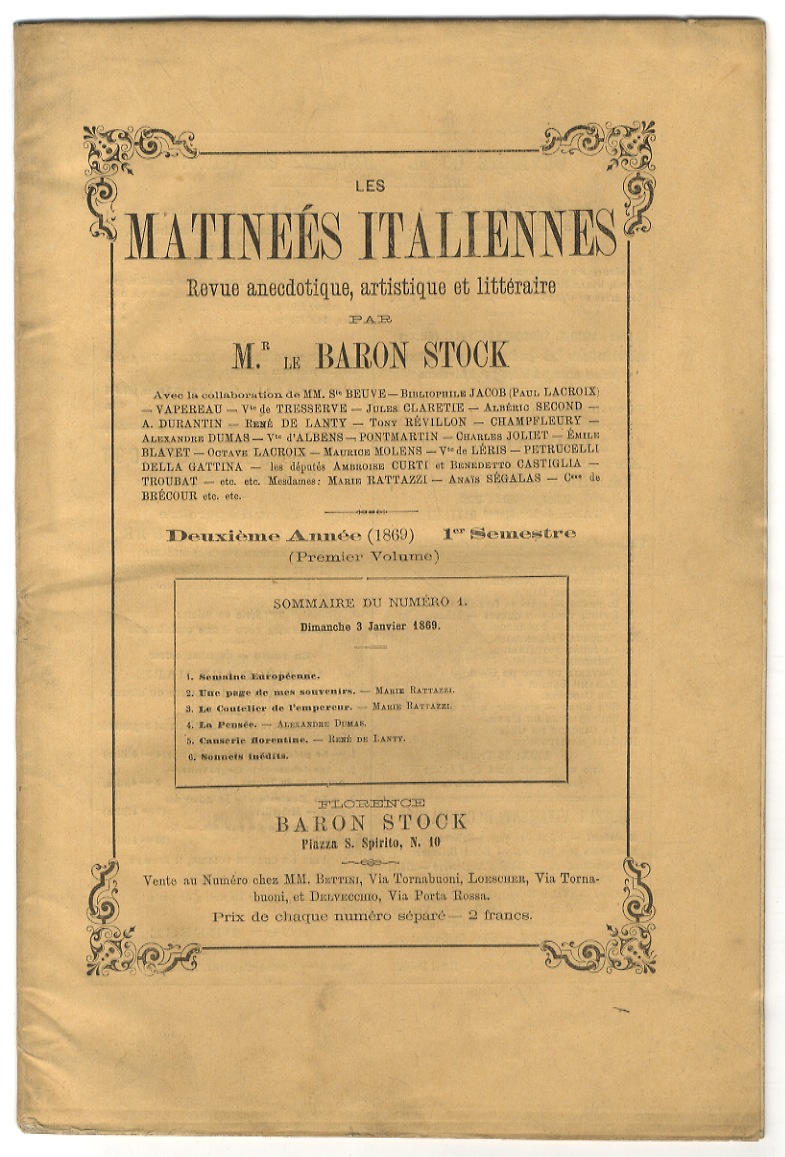 MATINEES Italiennes. Revue anecdotique, artistique et littéraire par m.r le …