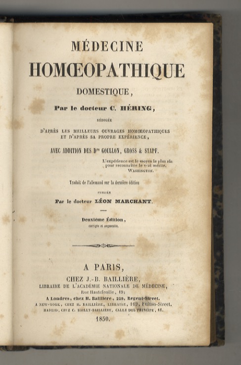 Médicine Homoeopatique domestique (.) Rédigée d'après les meilleurs ouvrages homoeopatique …