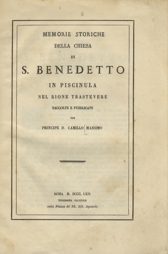 Memorie storiche della Chiesa di S. Benedetto in Piscinula nel …