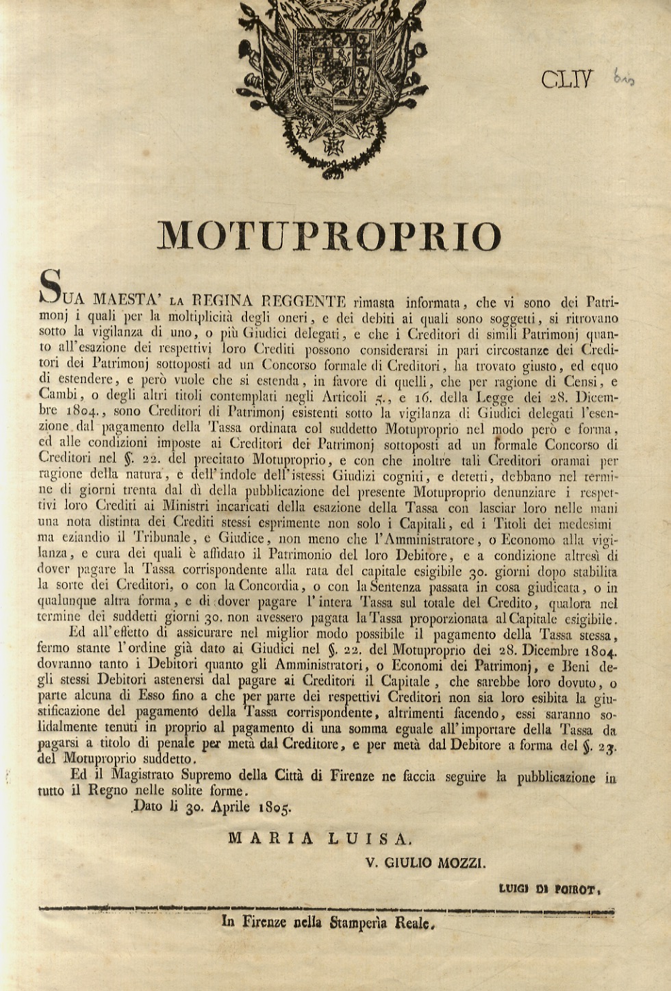 “Motuproprio”. S.M. la Regina Reggente, rimasta informata, che vi sono …