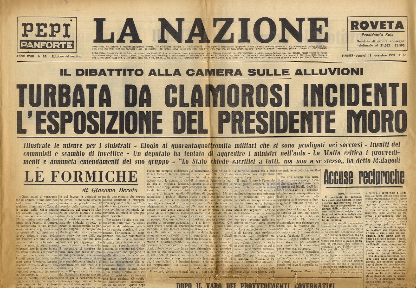NAZIONE (LA). Anno CVIII. N. 261. Edizione del mattino. Venerdì …