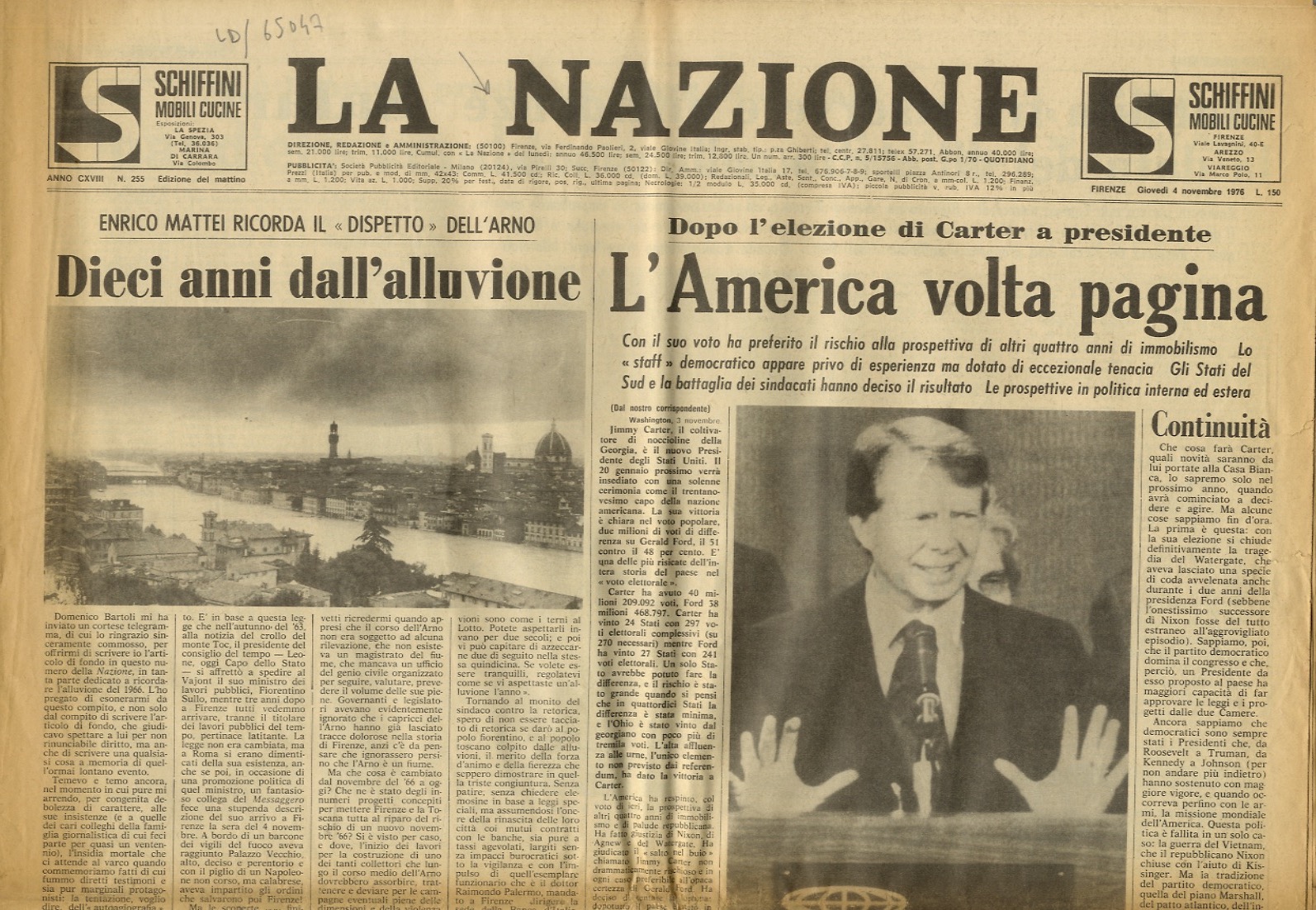 NAZIONE (LA). Quotidiano. Edizione del mattino. Firenze, giovedì 4 Novembre …