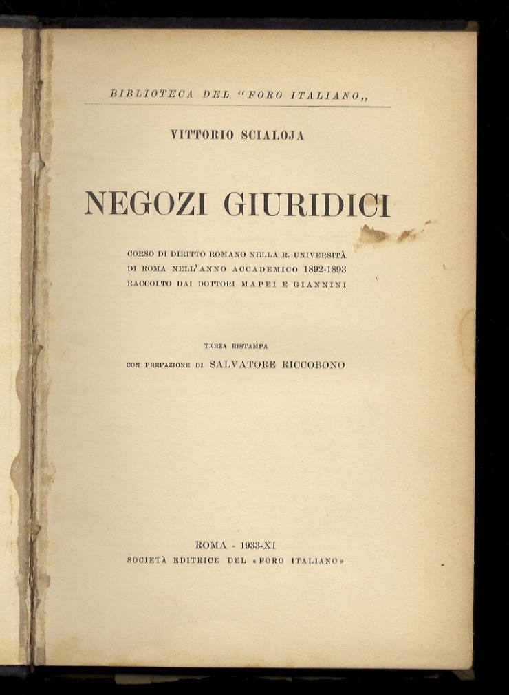 Negozi giuridici. Corso di diritto romano nella R. Università di …
