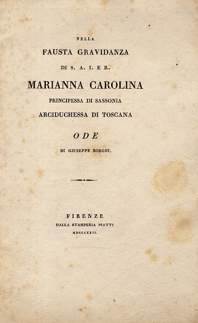 Nella fausta gravidanza di S.A.I. e R. Marianna Carolina principessa …