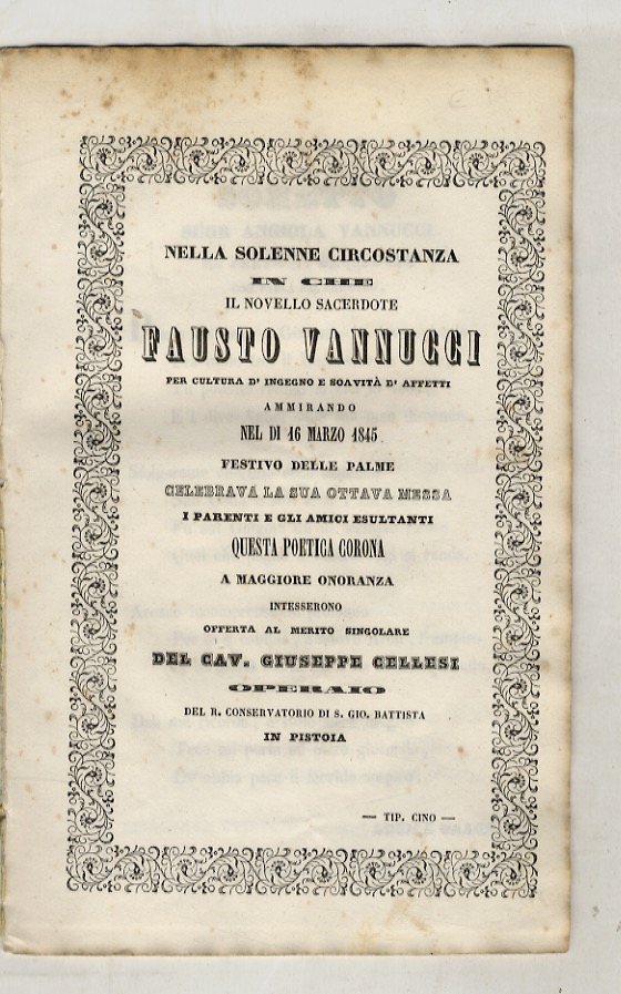 Nella solenne circostanza in che il novello sacerdote Fausto Vannucci …