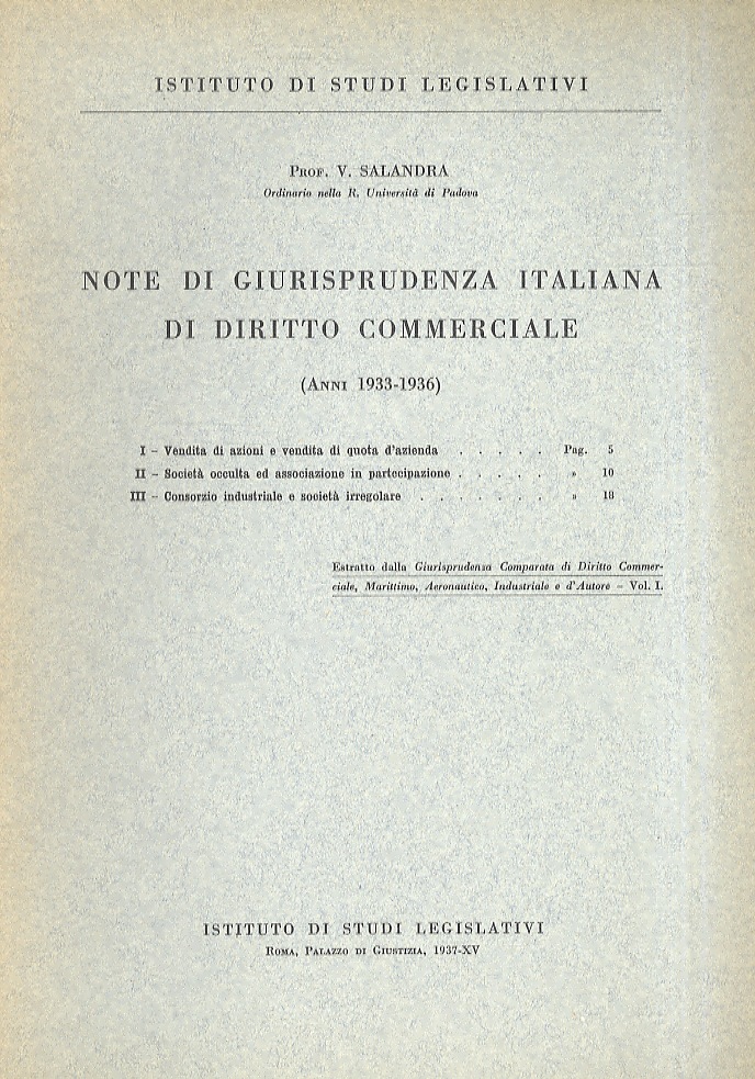Note di giurisprudenza italiana di diritto commerciale. (Anni 1933-1936).