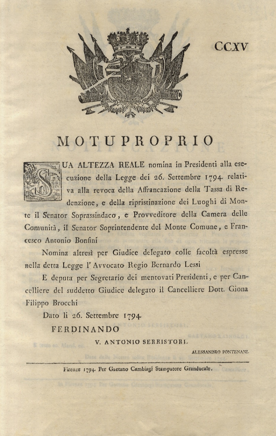 “Notificazione”. Ferdinando III. Principe Reale di Ungheria, e di Boemia, …