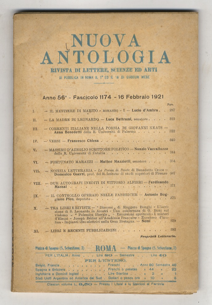 NUOVA Antologia. Rivista di lettere, scienze ed arti. Anno 56°. …