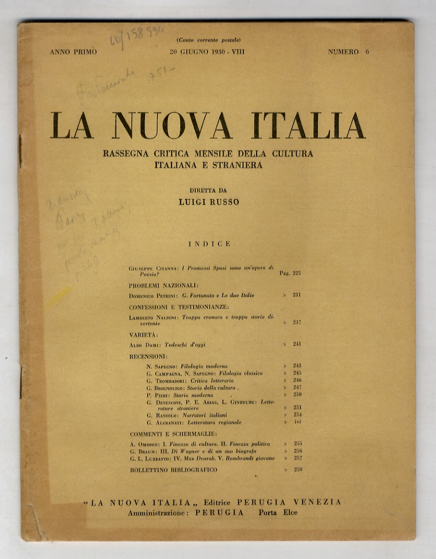 NUOVA (LA) Italia. Rassegna critica mensile della cultura italiana e …