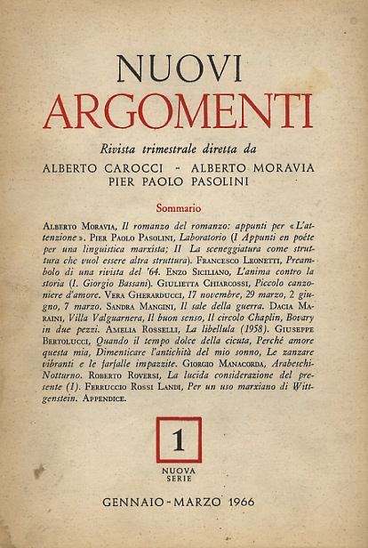 Nuovi Argomenti. Rivista trimestrale diretta da Alberto Moravia, Alberto Carocci …