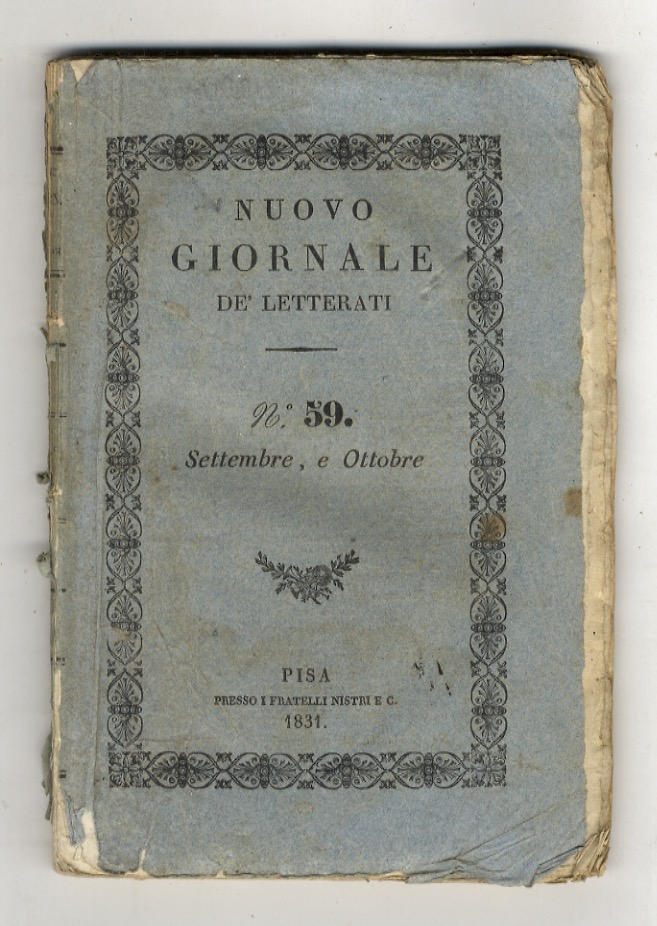 NUOVO giornale de' letterati. N. 59: settembre e ottobre 1831. …