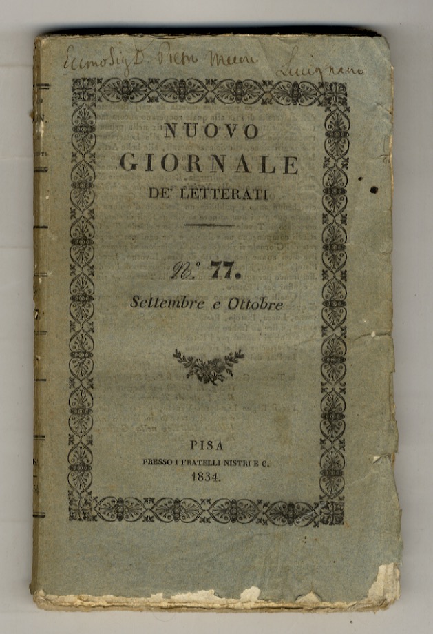 NUOVO Giornale de' letterati. N. 77. Settembre e Ottobre. [Parte …