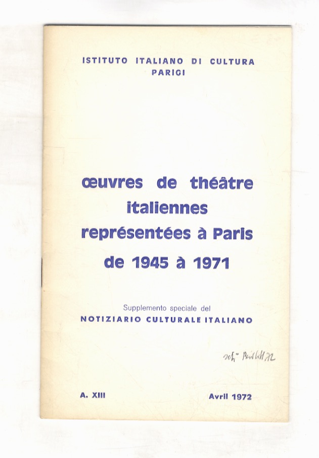 Oeuvres de théatre italiennes représentées à Paris de 1945 à …