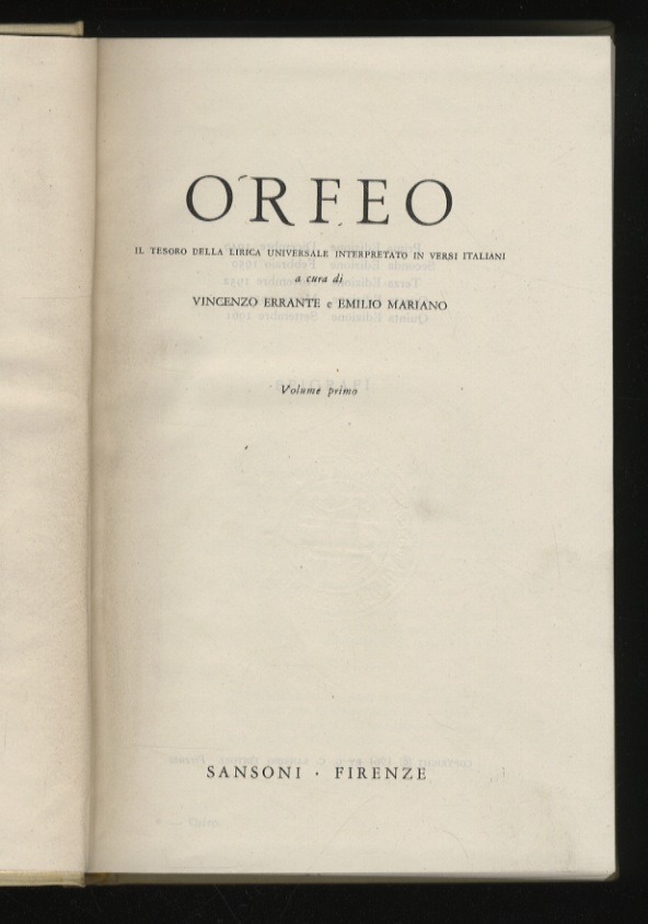 Orfeo. Il tesoro della lirica universale interpretato in versi italiani.