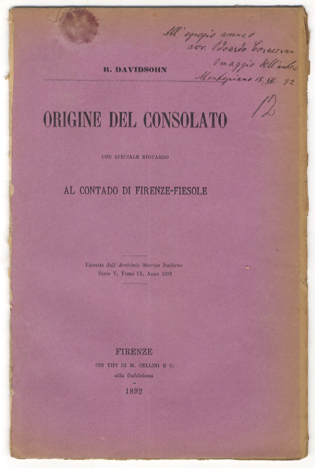 Origine del consolato. Con speciale riguardo al contado di Firenze-Fiesole.