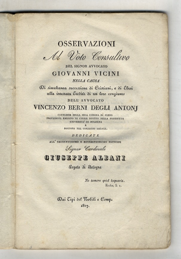 Osservazioni al voto consultivo del sig. avvocato Giovanni Vicini nella …
