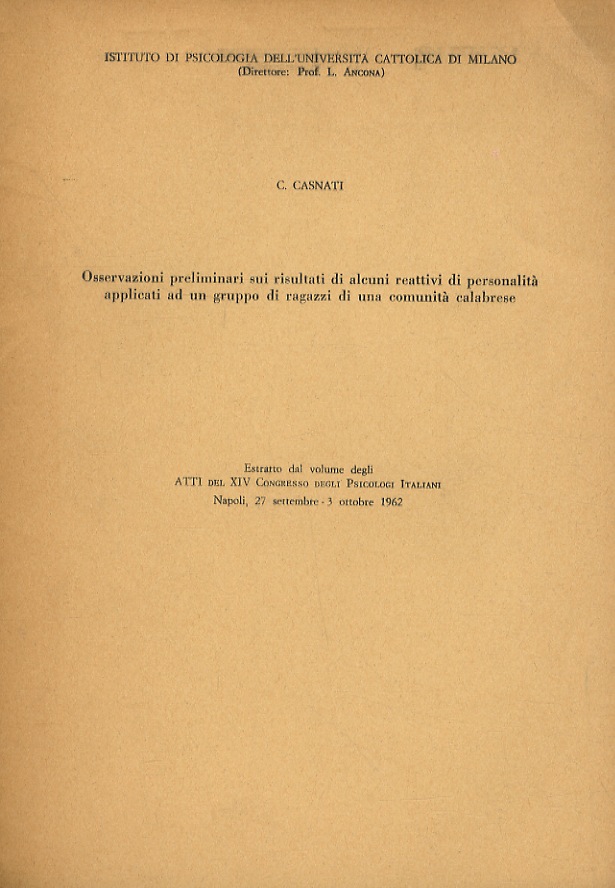 Osservazioni preliminari sui risultati di alcuni reattivi di personalità applicati …