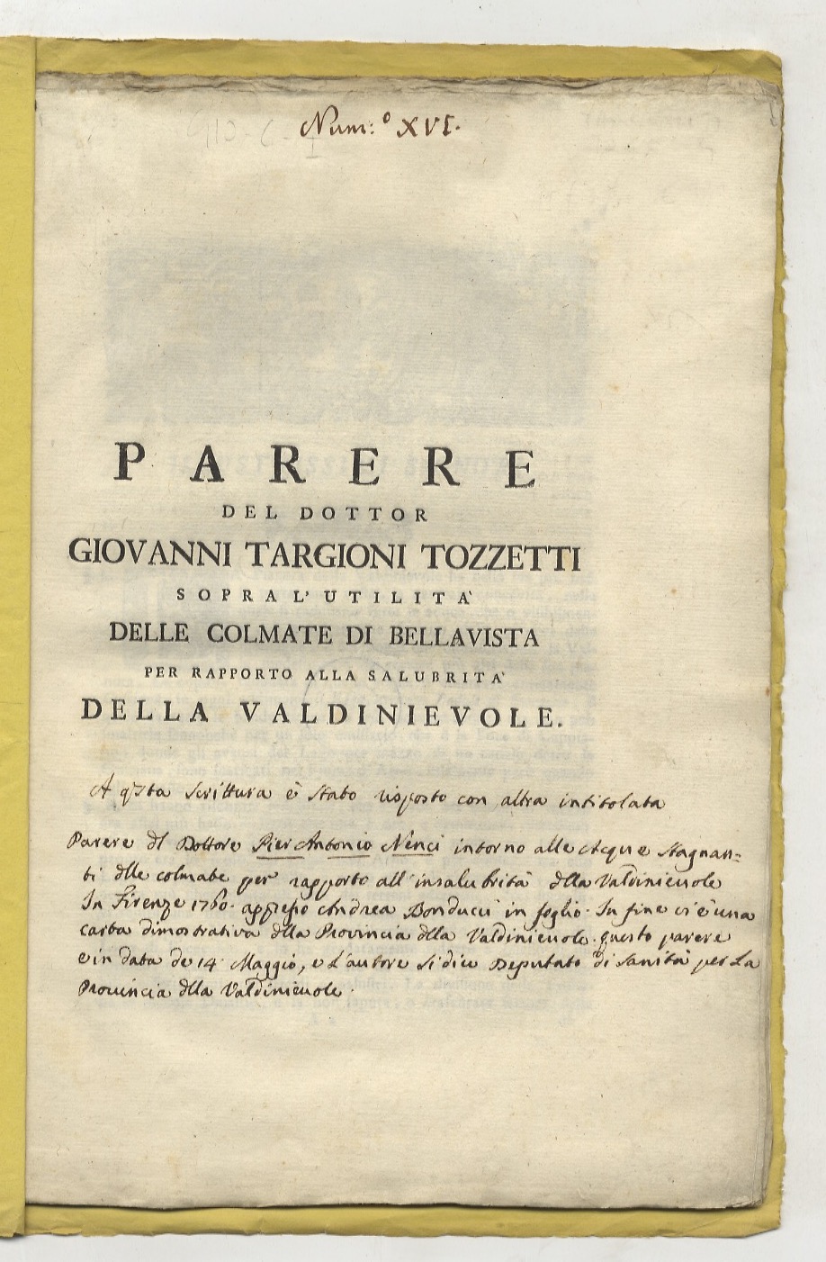 Parere del dottor Giovanni Targioni Tozzetti sopra l'utilità delle colmate …