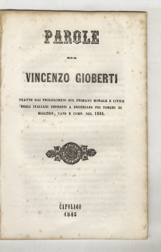 Parole di Vincenzo Gioberti, tratte dai Prolegomeni sul primato morale …
