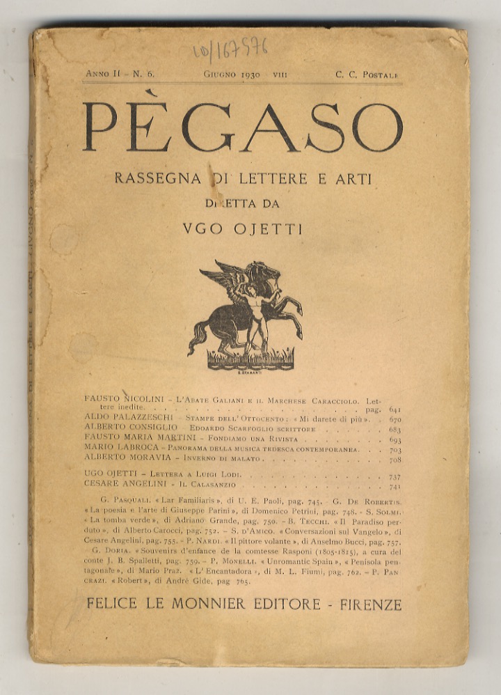 PÈGASO. Rassegna di lettere e arti diretta da Ugo Ojetti. …