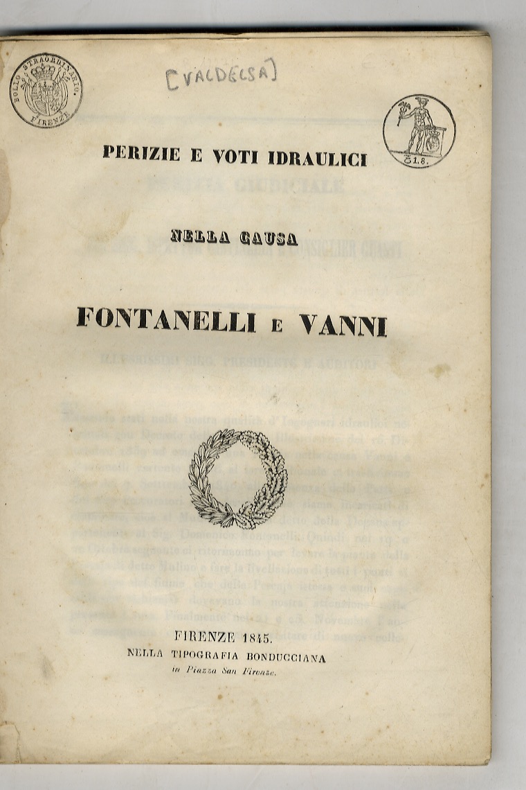 Perizie e voti idraulici nella causa Fontanelli e Vanni.