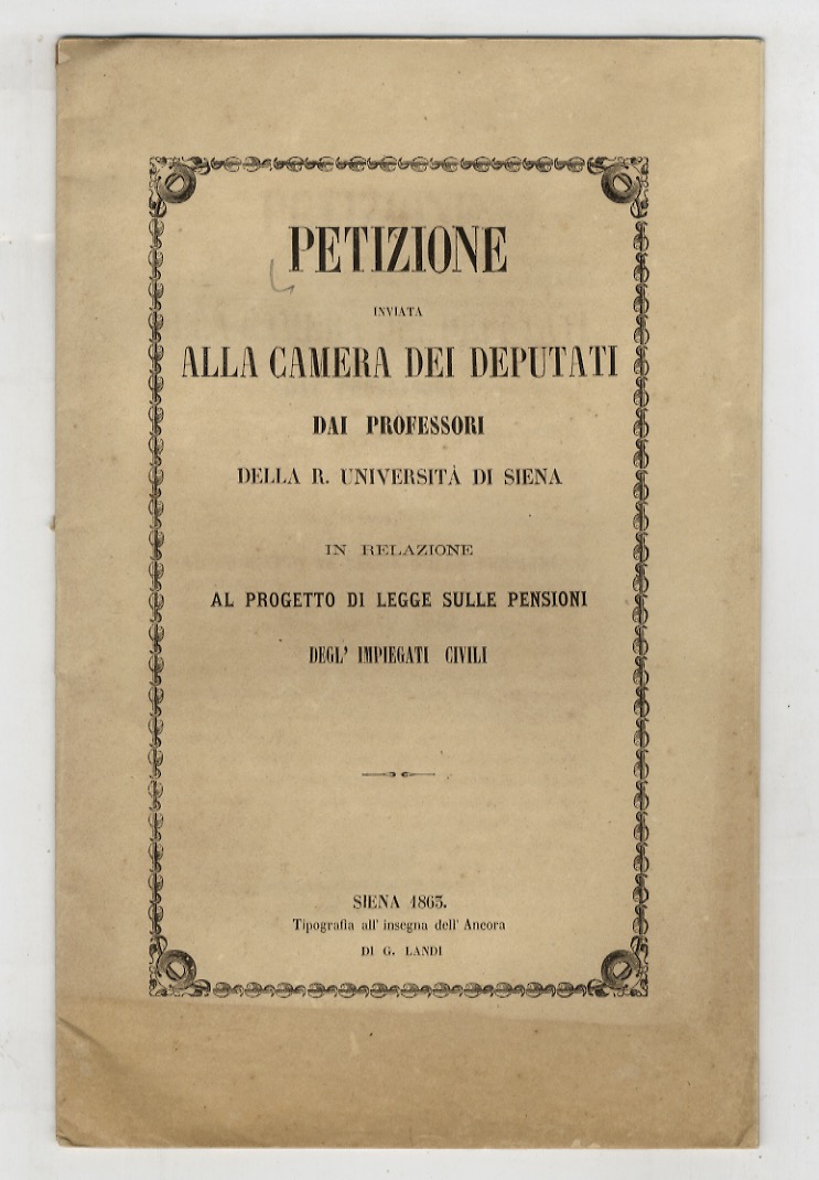 PETIZIONE inviata alla Camera dei Deputati dai professori della R.Università …