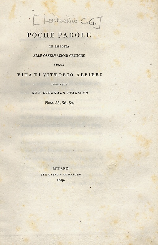 Poche parole in risposta alle osservazioni critiche sulla Vita di …