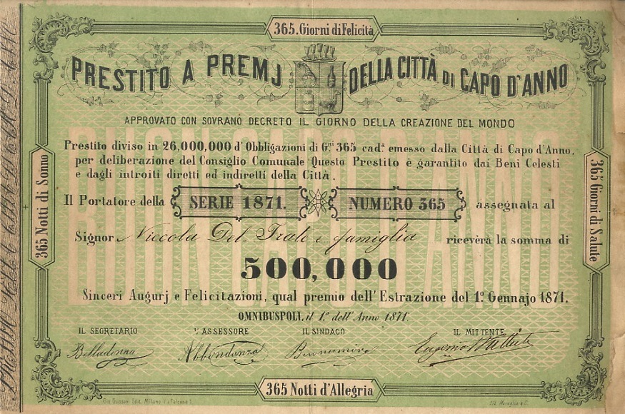 Prestito a premj della Città di Capo d'Anno. Approvato con …