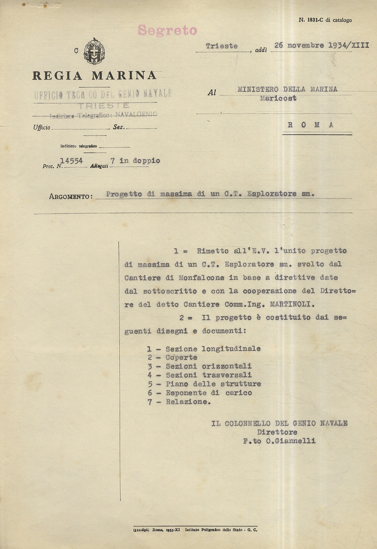 Progetto di un C.T. esploratore sommergibile da 28 nodi.