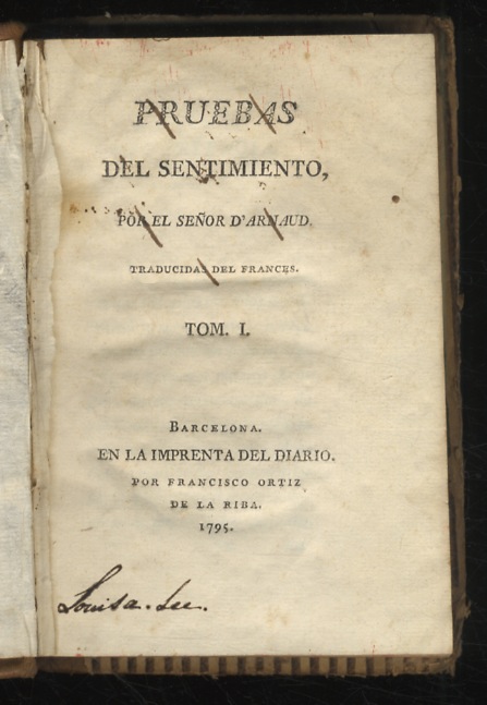 Pruebas del sentiminento por el senor d'Arnaud. Traducida del frances. …
