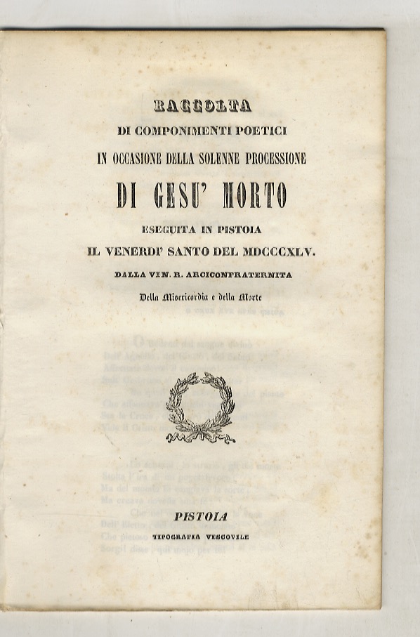 RACCOLTA di componimenti poetici in occasione della solenne processione di …