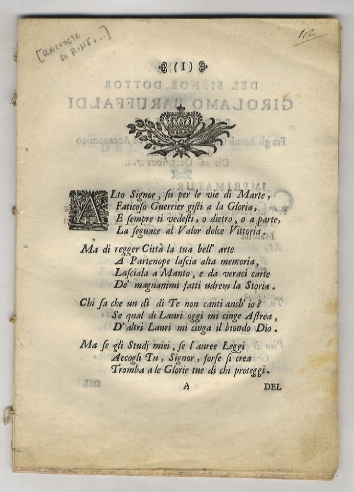 [Raccolta di rime per la laurea legale del signor conte …
