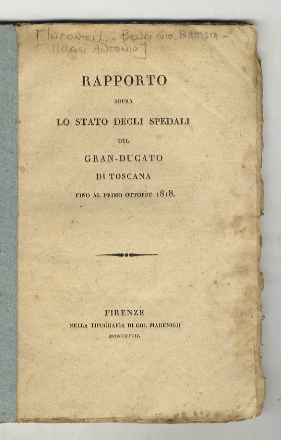 Rapporto sopra lo stato degli Spedali del Gran-Ducato di Toscana …